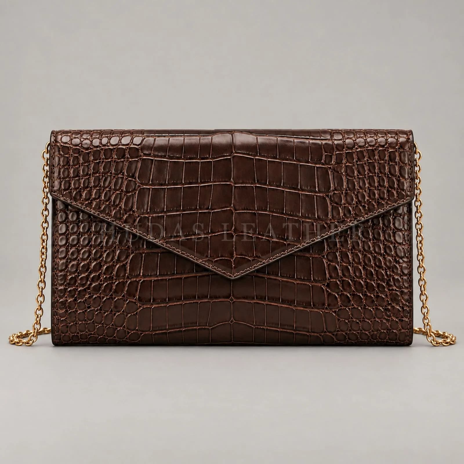 Crocodile-Embossed Clutch in Crocodile-Embossed Leather, Espresso