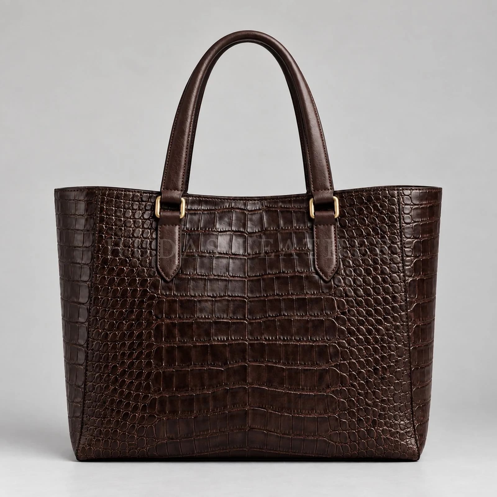 Crocodile-Embossed Tote in Crocodile-Embossed Leather, Espresso