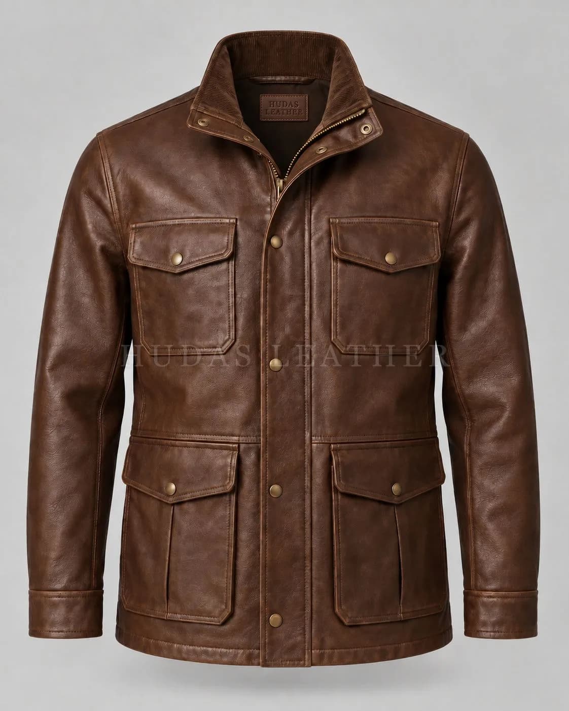 Field Jacket in Full-Grain Polished Cowhide, Dark Walnut