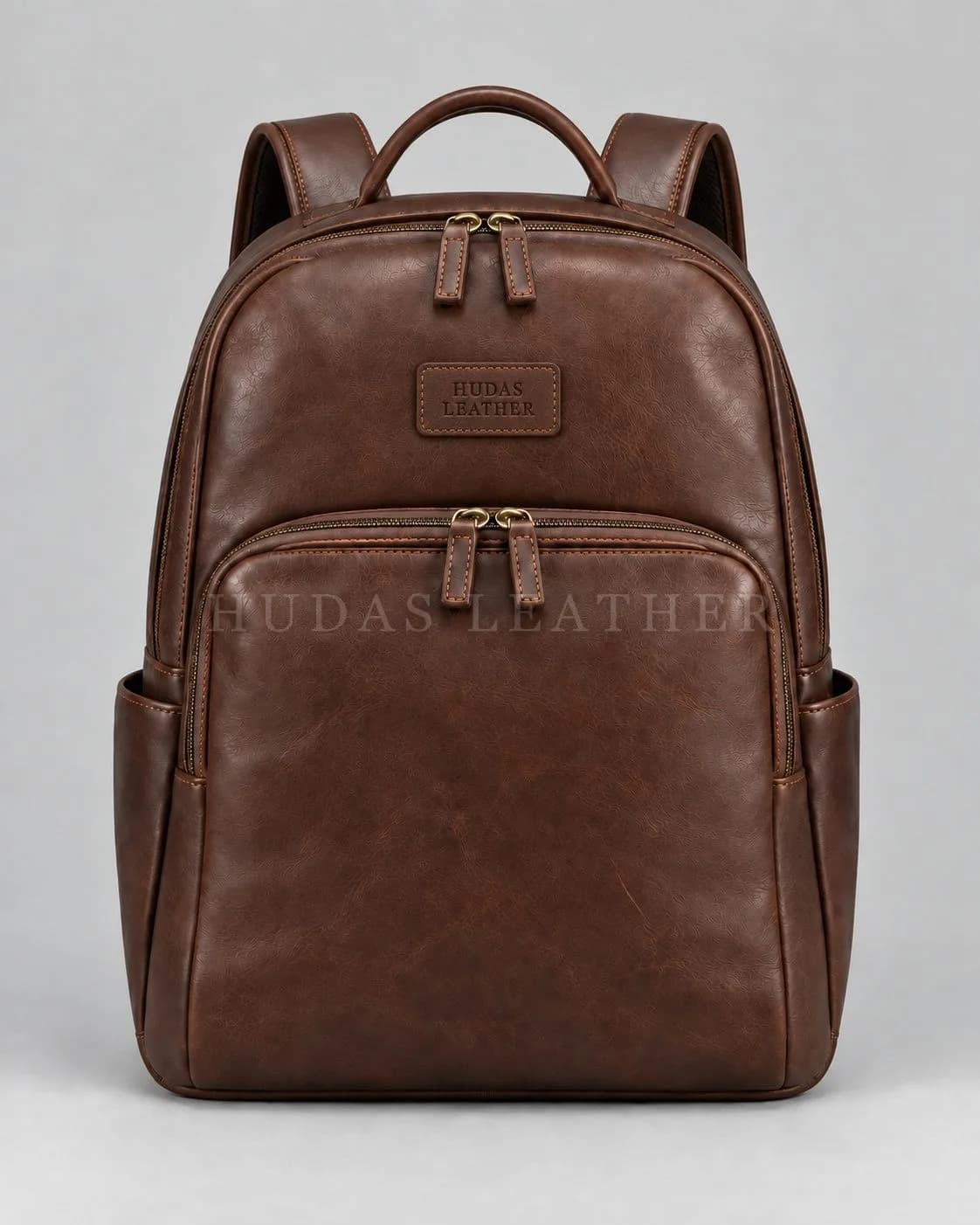 Leather Backpack in Full-Grain Polished Cowhide, Dark Walnut