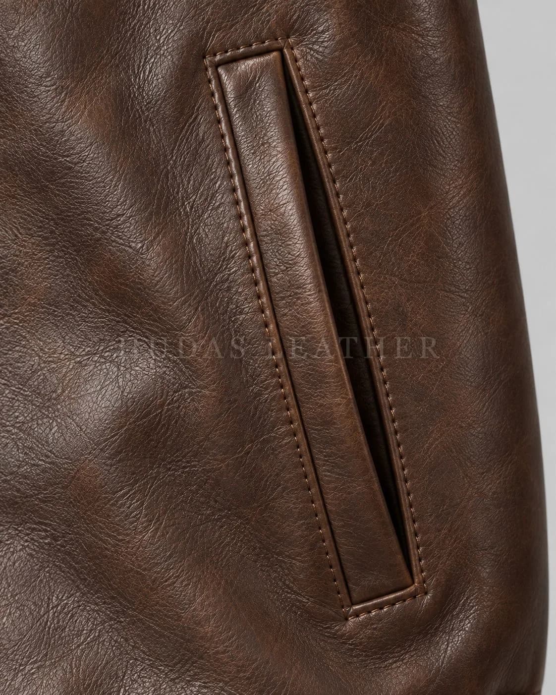 Leather Bomber Jacket in Full-Grain Polished Cowhide, Dark Walnut, view 3