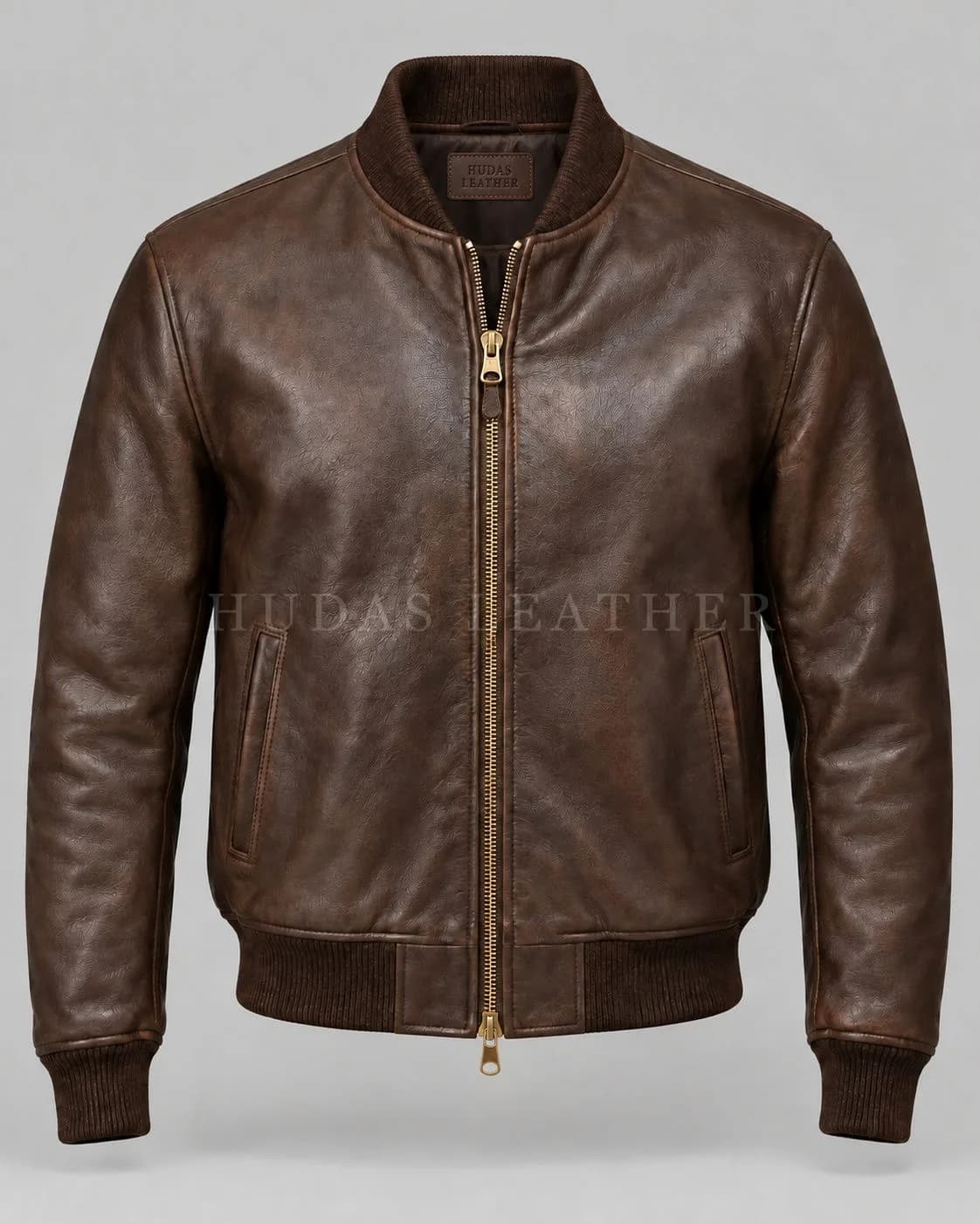 Leather Bomber Jacket in Full-Grain Polished Cowhide, Dark Walnut