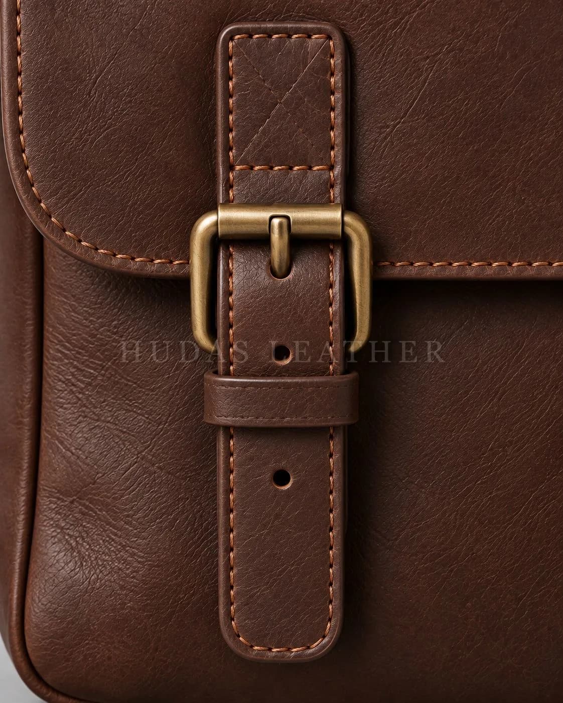 Leather Messenger Bag in Full-Grain Polished Cowhide, Dark Walnut, view 4