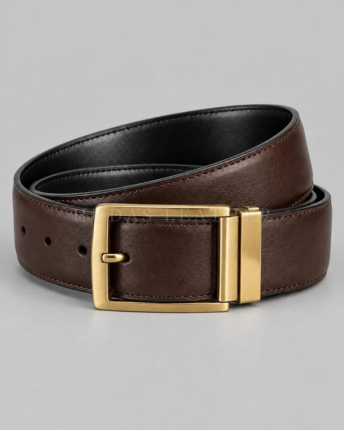 Reversible Dress Belt in Full-Grain Polished Cowhide, Dark Walnut
