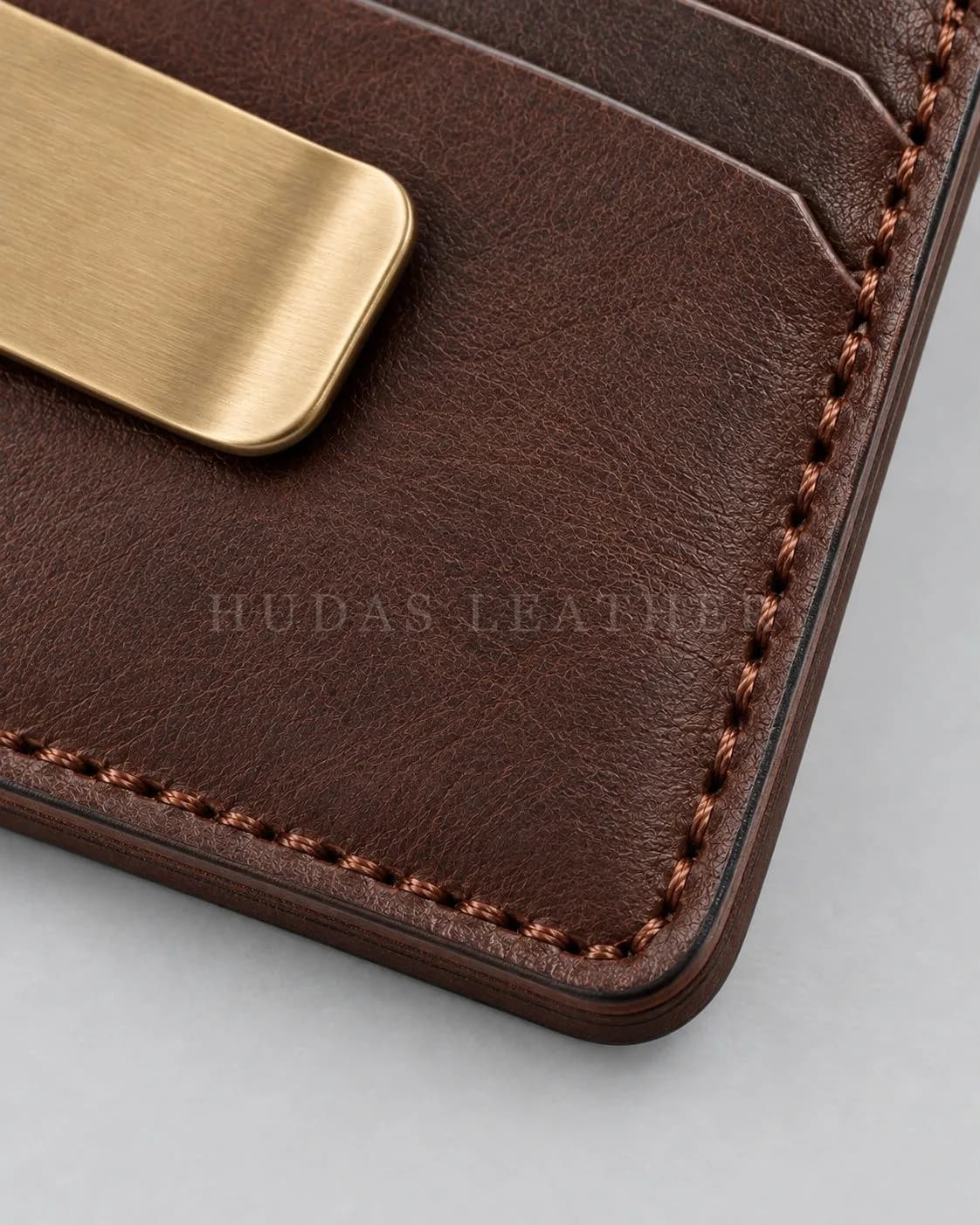 Slim Money Clip in Full-Grain Polished Cowhide, Dark Walnut, view 3