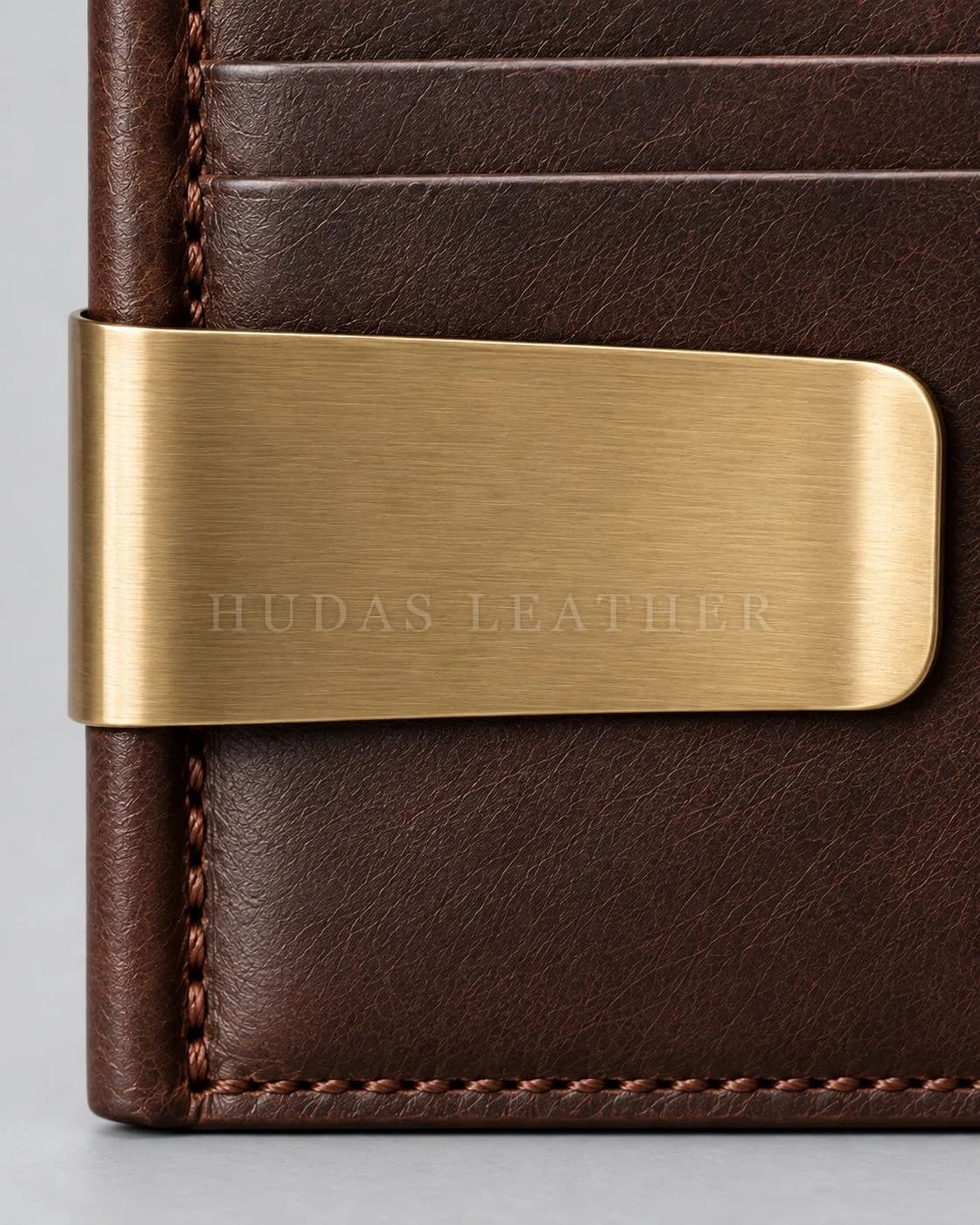 Slim Money Clip in Full-Grain Polished Cowhide, Dark Walnut, view 4
