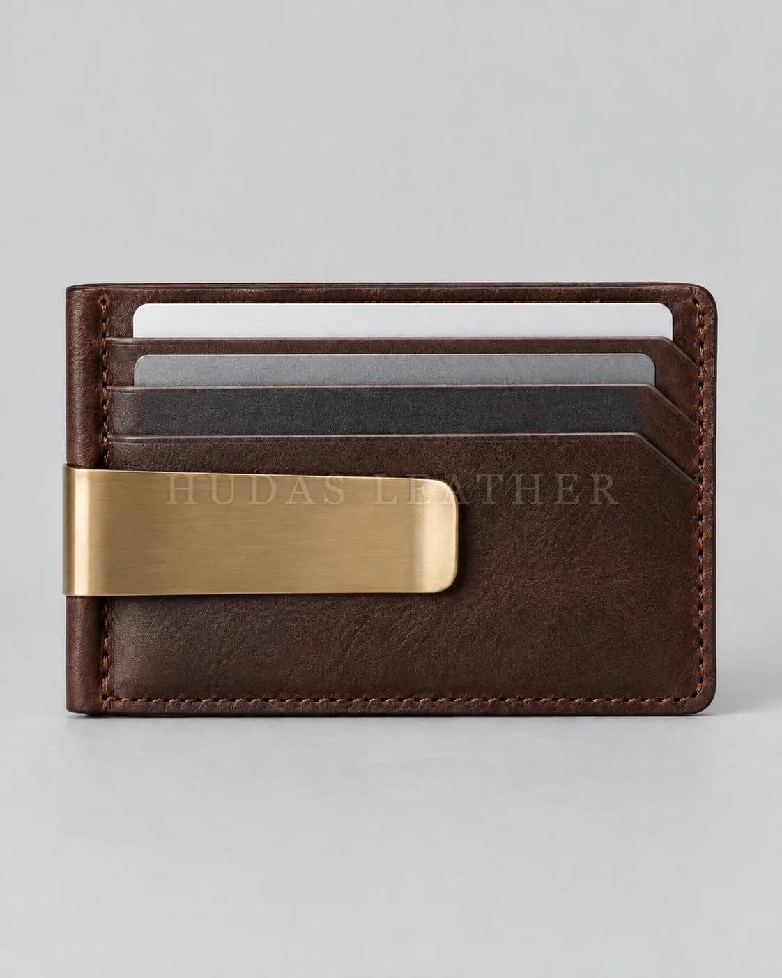 Slim Money Clip in Full-Grain Polished Cowhide, Dark Walnut