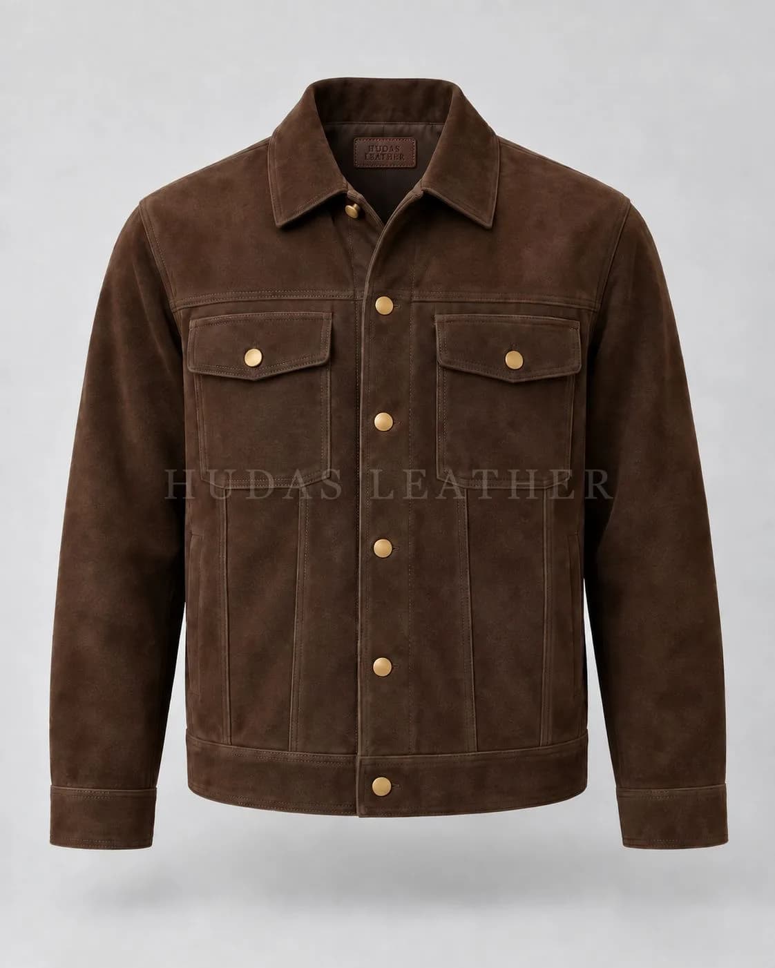 Suede Trucker Jacket in Sheep Leather, Dark Walnut