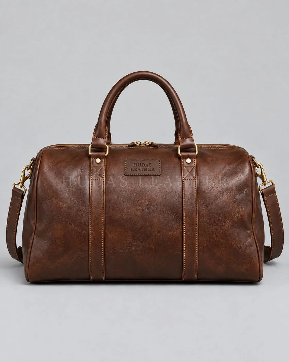 Weekend Holdall in Full-Grain Polished Cowhide, Dark Walnut