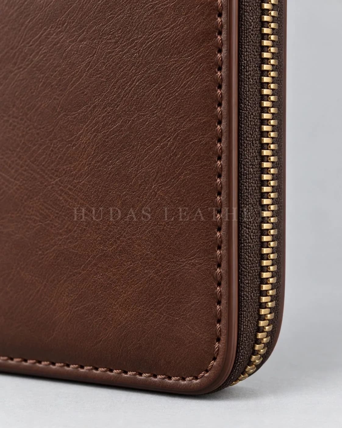 Zip-Around Long Wallet in Full-Grain Polished Cowhide, Dark Walnut, view 3